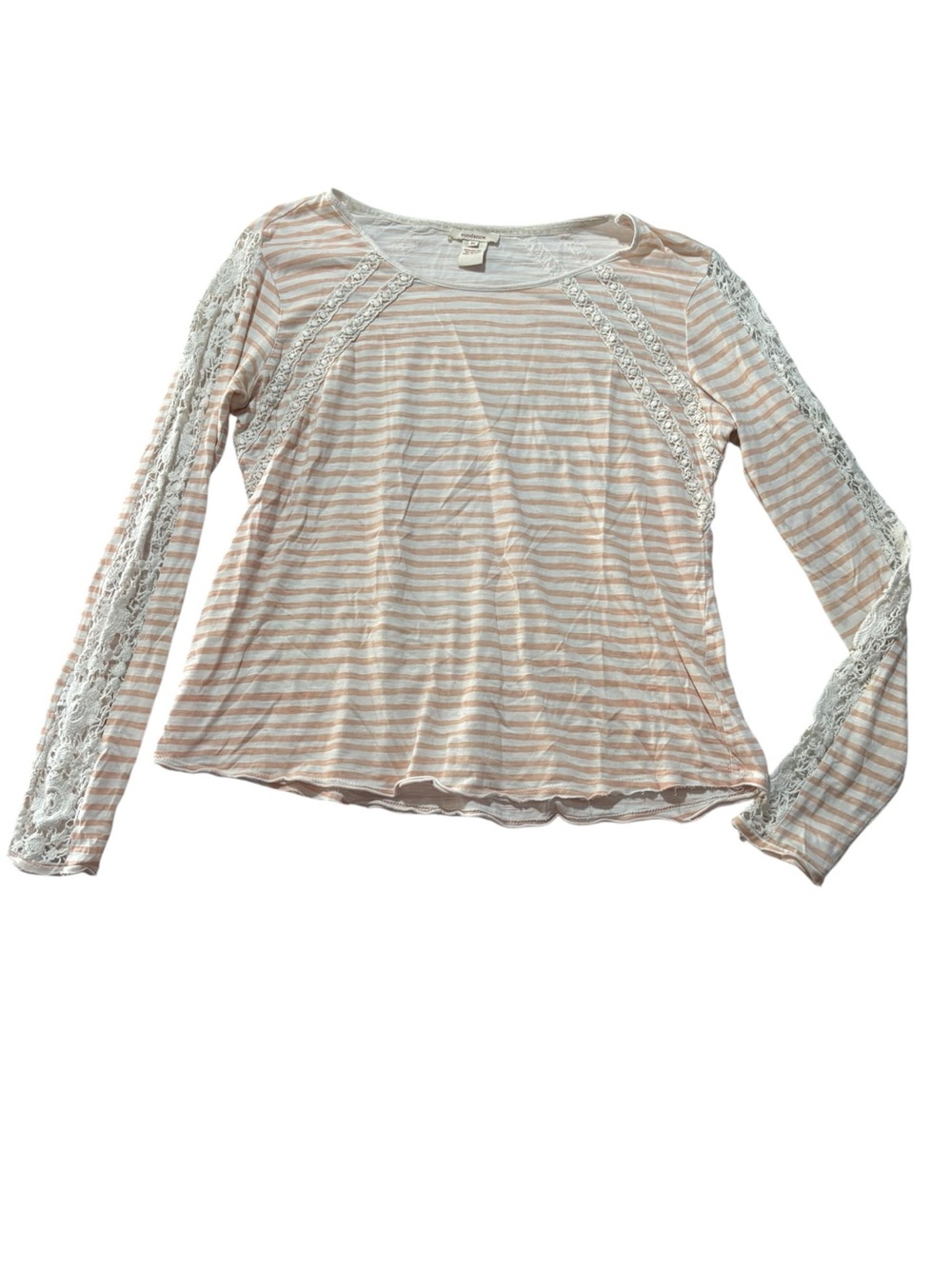 Sundance medium Light Pink Orange Striped Lace-Trim Long Sleeve Top